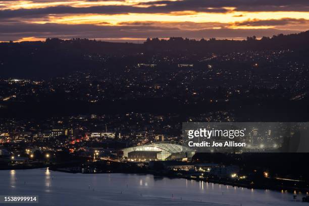 Dunedin Stadium is pictured ahead of the FIFA World Cup Australia & New Zealand 2023 on July 11, 2023 in Dunedin, New Zealand.