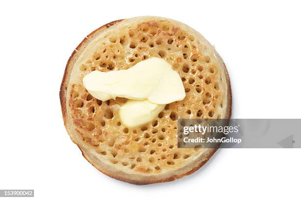 crumpet - plaatkoek stockfoto's en -beelden