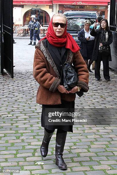 Actress Brigitte Fossey arrives to attend director Claude Pinoteau's funeral on October 11, 2012 in Paris, France.