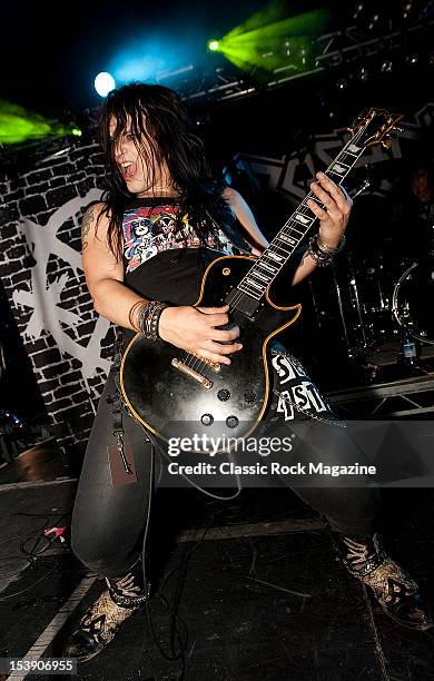 Guitarist Martin Sweet of Swedish glam metal group Crashdiet performing live on stage at the Hard Rock Hell festival in Prestatyn, on December 3,...