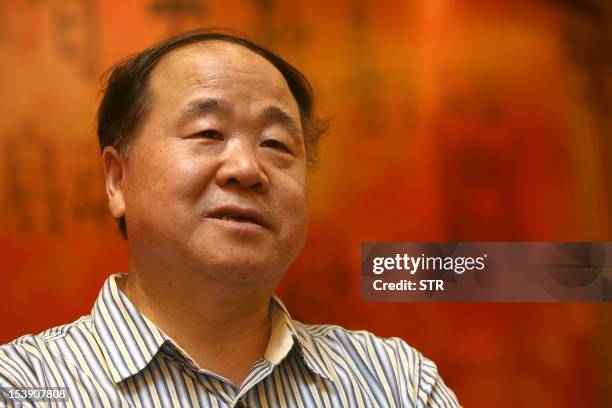 This picture taken on July 19, 2010 shows Chinese writer Mo Yan, the 2012 Nobel Literature Prize winner, attending a premier of a TV series in...