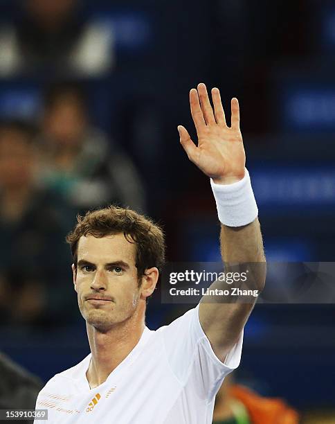 Andy Murray of Great Britain celebrates winning against Alexandr Dolgopolov of Ukraine during the day five of Shanghai Rolex Masters at the Qi Zhong...