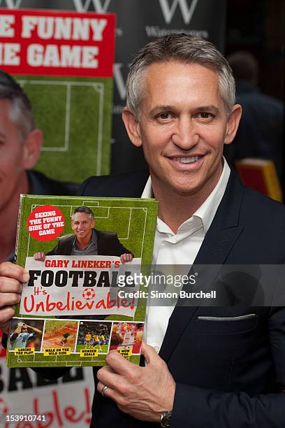 Gary Lineker meets fans and signs copies of his book 'Gary Lineker's Football: It's Unbelievable!' at Waterstone's Leadenhall Market on October 11,...