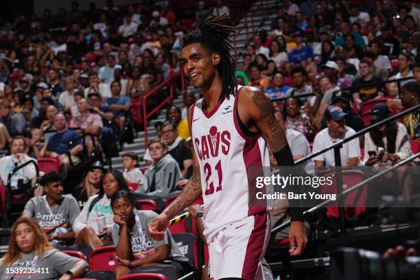 Emoni Bates of the Cleveland Cavaliers smiles during the 2023 NBA Summer League Championship Game against the Houston Rockets July 17, 2023 at the...