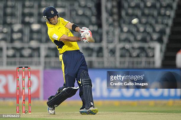 Glenn Maxwell of Hampshire bats during the Karbonn Smart CLT20 pre-tournament Qualifying Stage match between Hampshire and Sialkot Stallions at...