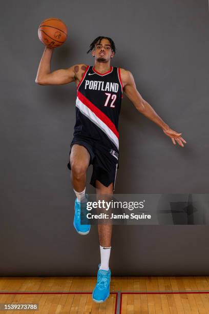 Rayan Rupert of the Portland Trail Blazers poses for a portrait during the 2023 NBA rookie photo shoot at UNLV on July 12, 2023 in Las Vegas, Nevada.