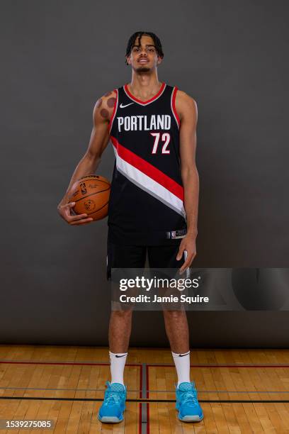 Rayan Rupert of the Portland Trail Blazers poses for a portrait during the 2023 NBA rookie photo shoot at UNLV on July 12, 2023 in Las Vegas, Nevada.