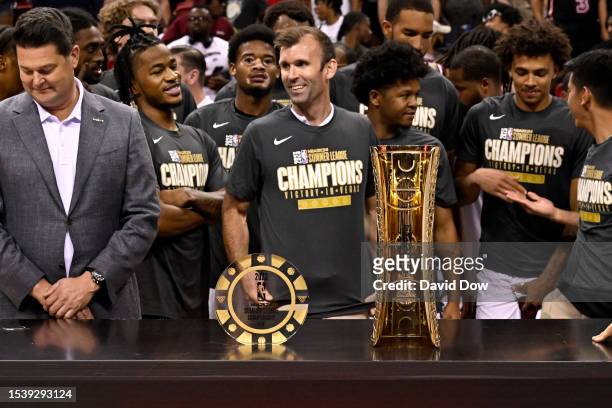 The Cleveland Cavaliers are presented the 2023 Summer League Championship trophy after winning the 2023 NBA Las Vegas Summer League Championship Game...