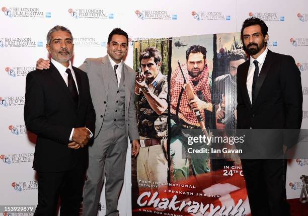 Director Prakash Jha and actors Abhay Deol and Arjun Rampal attend the "Chakravyuh" premiere during the 56th BFI London Film Festival at the Empire...