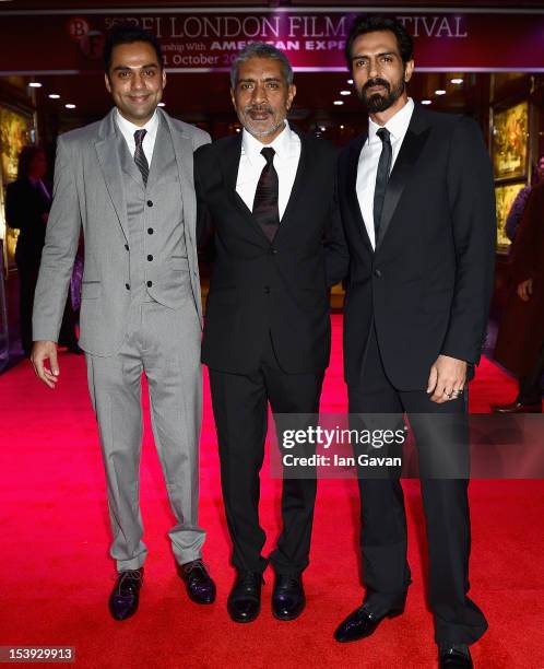 Actor Abhay Deol, director Prakash Jha and actor Arjun Rampal attend the "Chakravyuh" premiere during the 56th BFI London Film Festival at the Empire...