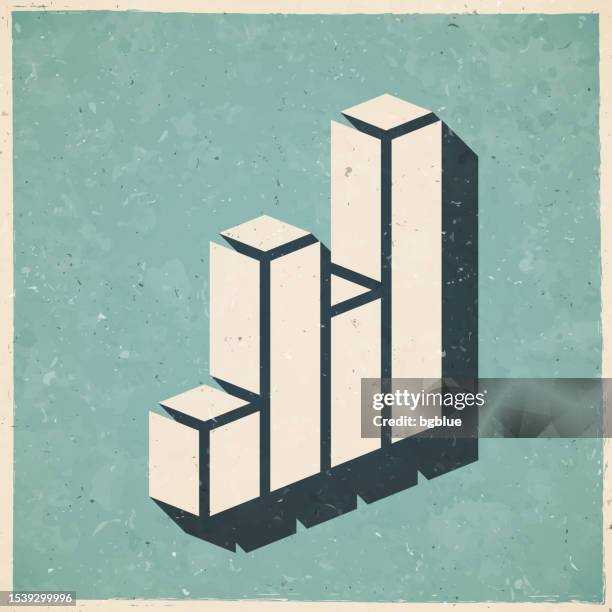 3d chart. icon in retro vintage style - old textured paper - isometric bar graph stock illustrations