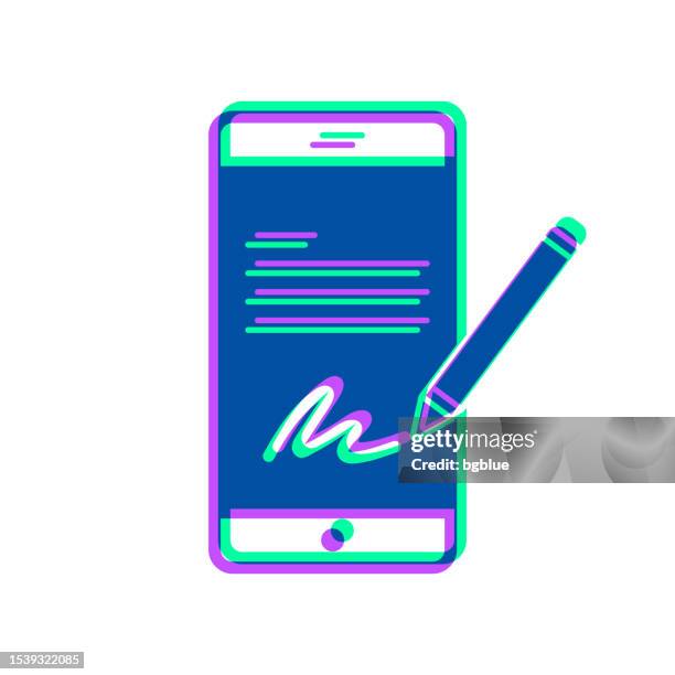 electronic signature on smartphone. icon with two color overlay on white background - green check mark transparent background stock illustrations