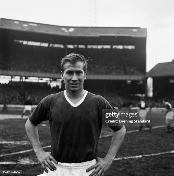 English footballer Bobby Charlton, a midfielder with Manchester United FC, on the day of a match in London, December 20th 1958. Manchester are...