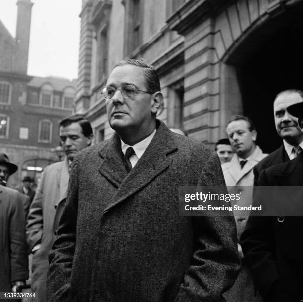 Conservative Party politician Ian Harvey outside Bow Street Magistrates' Court in London after being charged with gross indecency, December 10th 1958.