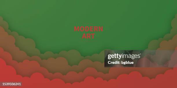 red sky with couds - paper cut background - trendy 3d design - 3d cloud isolated stock illustrations