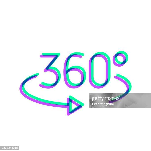 360 degree rotation. icon with two color overlay on white background - full circle tour stock illustrations