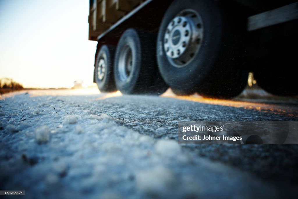 Truck on a wintry road, Sweden.