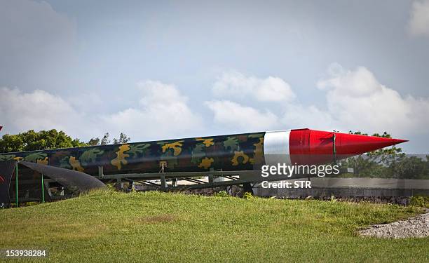 An R12 medium range ballistic missile deployed during the missile crisis of 1962 is displayed at Morro Cabana complex, on October 11, 2012 in Havana....