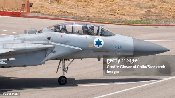 a mcdonnell douglas f-15d eagle baz aircraft of the israeli air force, tel nof air base, israel. - air force stock pictures, royalty-free photos & images