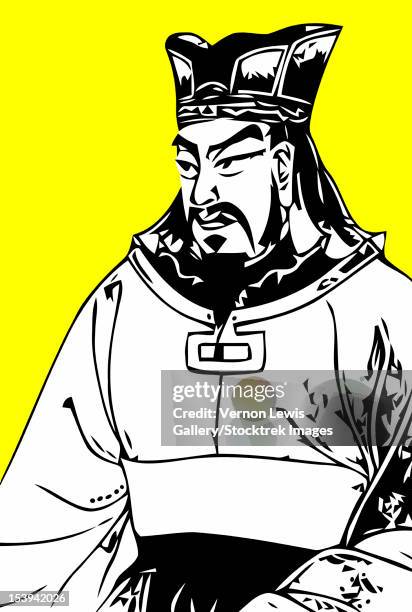 vector illustration of sun tzu, author of, the art of war, one of the oldest and most studied books on military strategy. - portrait yellow stock illustrations