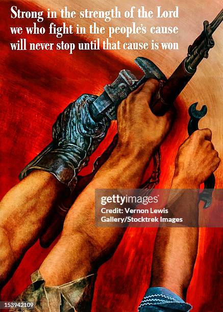 digitally restored war propaganda poster. - holding spanner stock illustrations