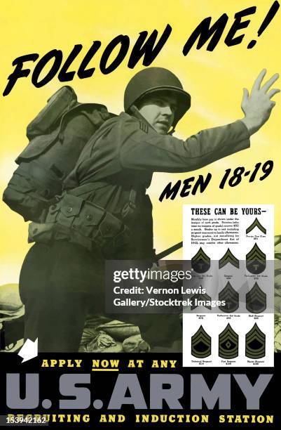 digitally restored war propaganda poster. - us military emblems stock illustrations