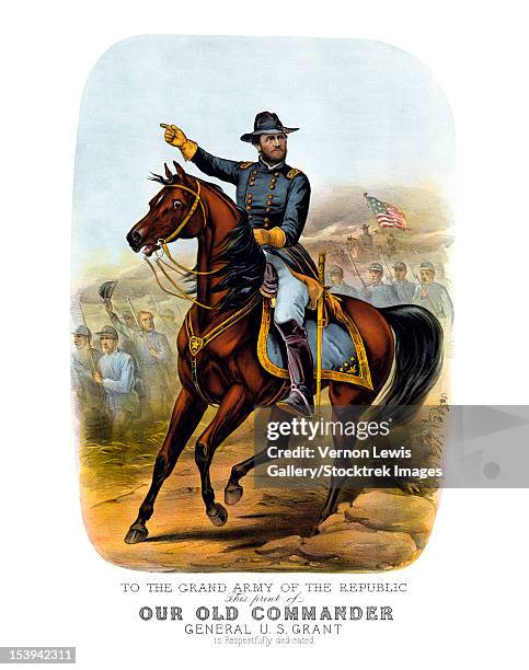 vintage civil war poster of general ulysses s. grant on horseback. - s motive gallery stock-grafiken, -clipart, -cartoons und -symbole