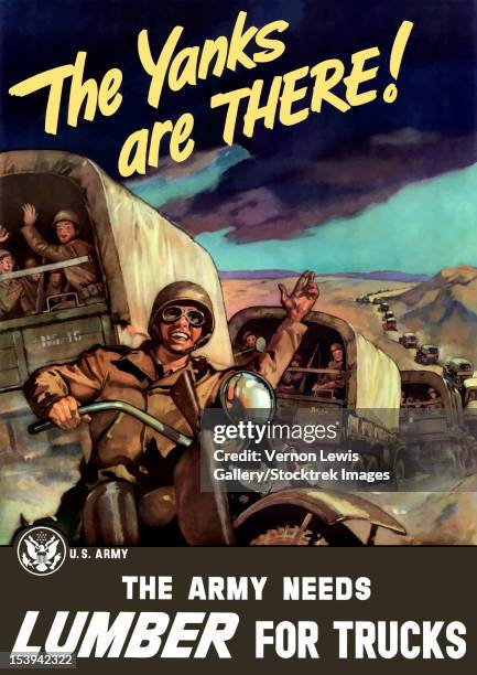 Vintage World War Ii Poster Of Military Transport Trucks Filled