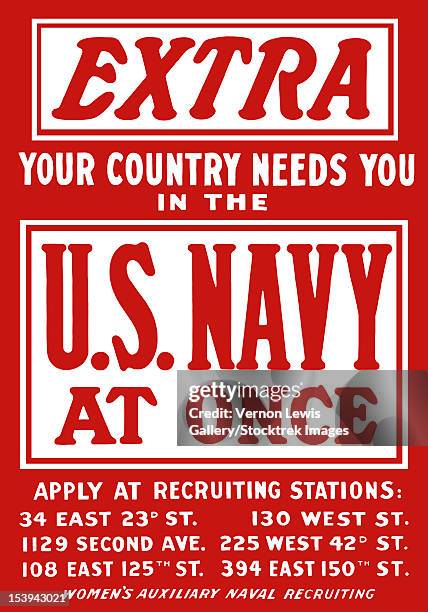 vintage world war ii poster is a plea for navy recruits. it reads, extra, your country needs you in the u.s. navy at once. - s motive gallery stock-grafiken, -clipart, -cartoons und -symbole