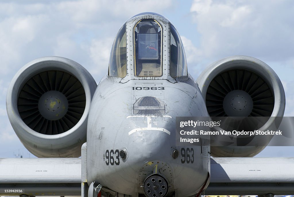 Front view of an A-10A Thunderbolt II of the U.S. Air Force, Geilenkirchen, Germany.