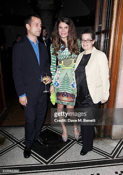 Co-founders of Frieze Matthew Slotover, founder of the Emdash Foundation Andrea Dibelius and Amanda Sharp attend a private dinner hosted by Matthew...