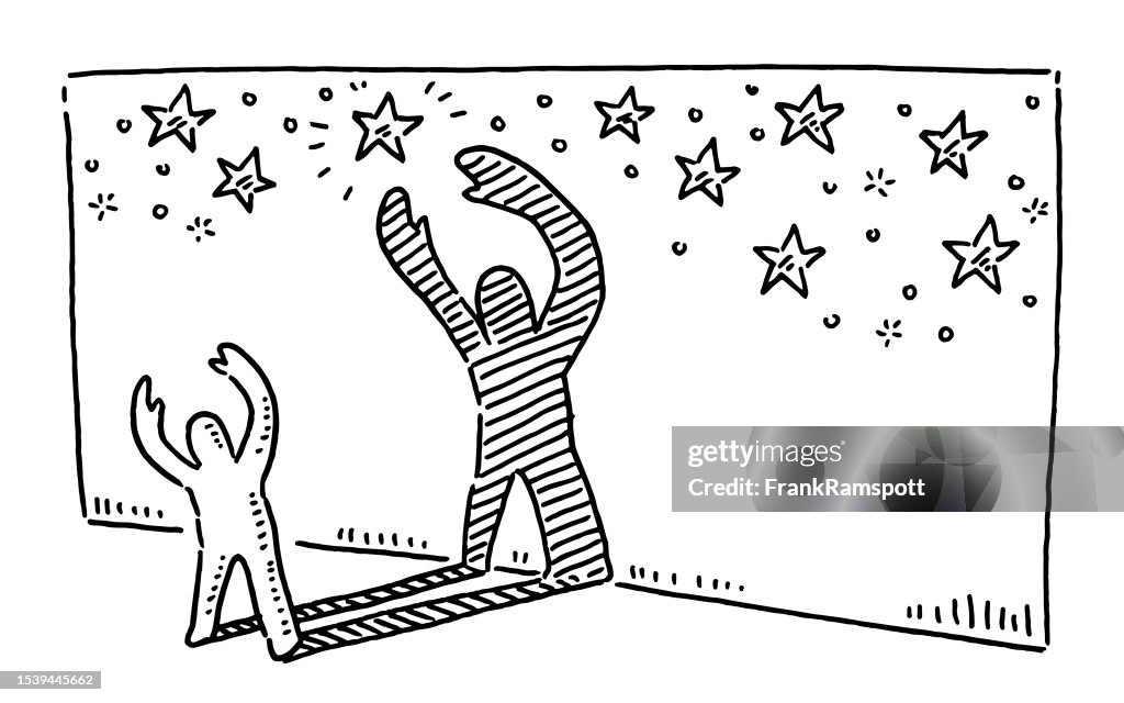 Figure Shadow Reaching The Stars Drawing