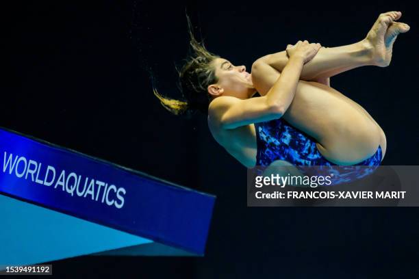 Mexico's Alejandra Orozco Loza competes in the preliminary of the women's 10m platform diving event during the World Aquatics Championships in...