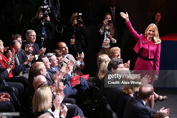 Janna Ryan, wife of Paul Ryan, waves to the crowd prior to the vice presidential debate at Centre College October 11, 2012 in Danville, Kentucky....