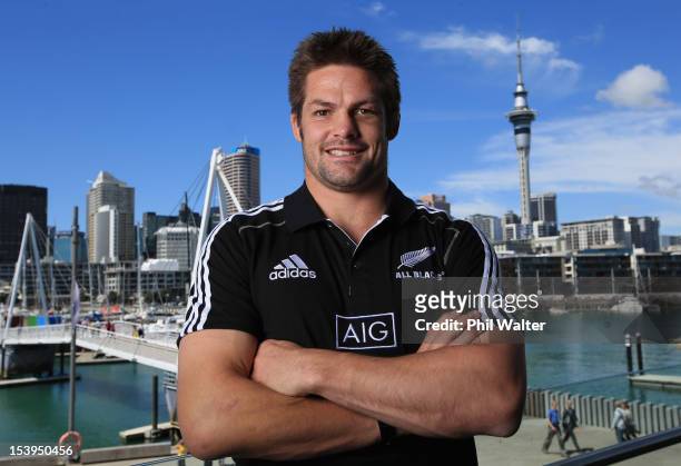 All Black captain Richie McCaw poses during a NZRU and AIG sponsorship announcement at Viaduct Events Centre on October 12, 2012 in Auckland, New...