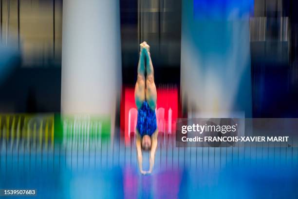 Mexico's Alejandra Orozco Loza competes in the preliminary of the women's 10m platform diving event during the World Aquatics Championships in...