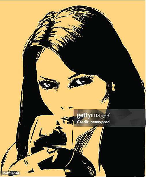 beautiful girl drinking red wine-drawing - drinking red wine stock illustrations