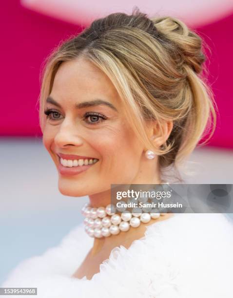 Margot Robbie attends the "Barbie" European Premiere at Cineworld Leicester Square on July 12, 2023 in London, England.