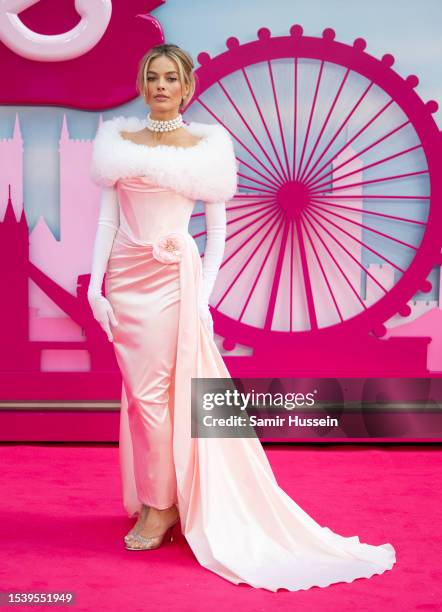 Margot Robbie attends the "Barbie" European Premiere at Cineworld Leicester Square on July 12, 2023 in London, England.