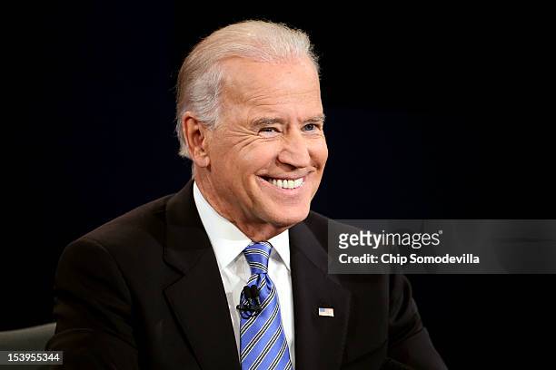 Vice President Joe Biden smiles during the vice presidential debate at Centre College October 11, 2012 in Danville, Kentucky. This is the second of...