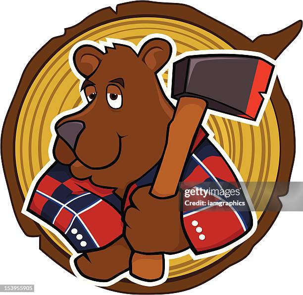 bear with axe - tree stump stock illustrations