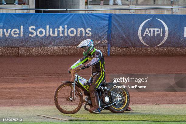 Jason Doyle pulls up after his engine failure during the Sports Insure Premiership match between Belle Vue Aces and Ipswich Witches at the National...