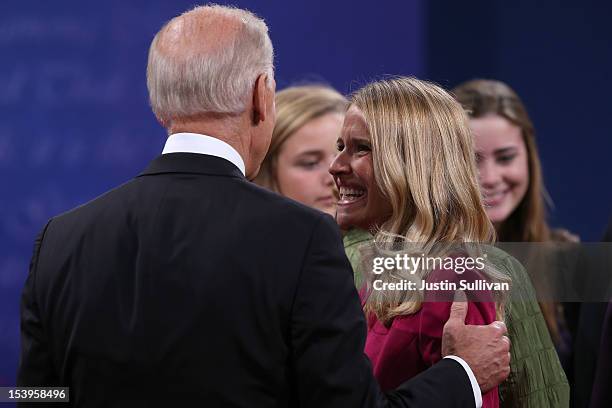 Vice President Joe Biden speaks with Janna Ryan after the vice presidential debate at Centre College October 11, 2012 in Danville, Kentucky. This is...