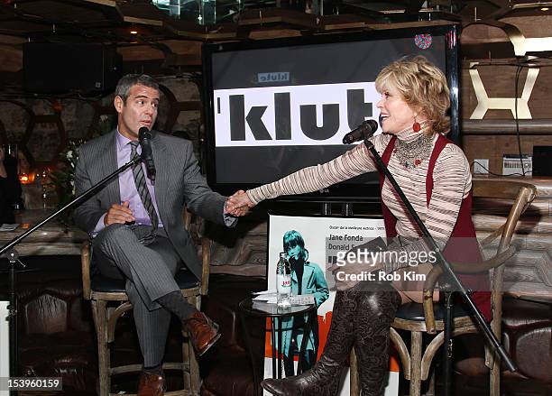Andy Cohen and Jane Fonda attend A Candid Conversation with Jane Fonda and Andy Cohen on the 40th Anniversary of her Academy Award winning role in...
