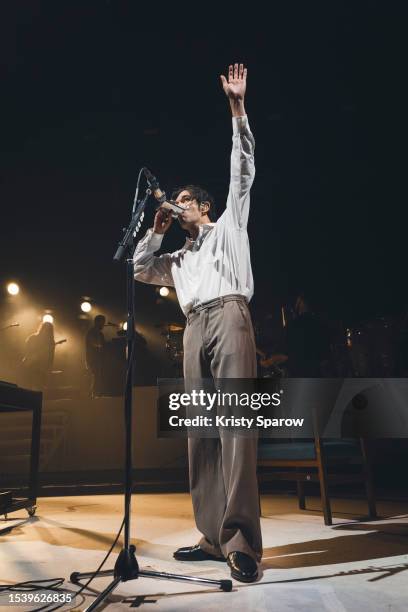 Matty Healy of The 1975 performs onstage at L'Oympia on July 12, 2023 in Paris, France.