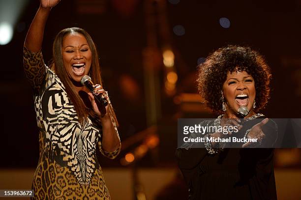 Singers Yolanda Adams and CeCe Winans perform onstage during "We Will Always Love You: A GRAMMY Salute to Whitney Houston" at Nokia Theatre L.A. Live...