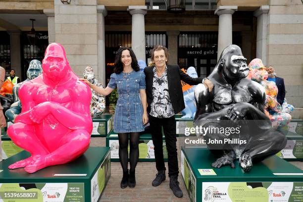 Sally Wood and Ronnie Wood are seen at the launch of the Tusk Gorilla Trail at Covent Garden on July 13, 2023 in London, England. The Tusk Gorilla...