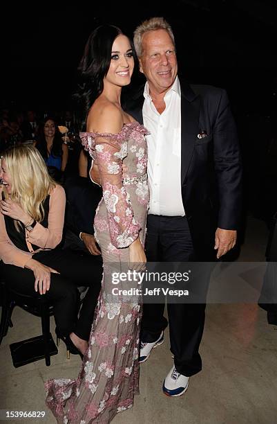 Singer Katy Perry and New York Giants Chairman/Executive VP Steve Tisch attend amfAR's Inspiration Gala at Milk Studios on October 11, 2012 in Los...