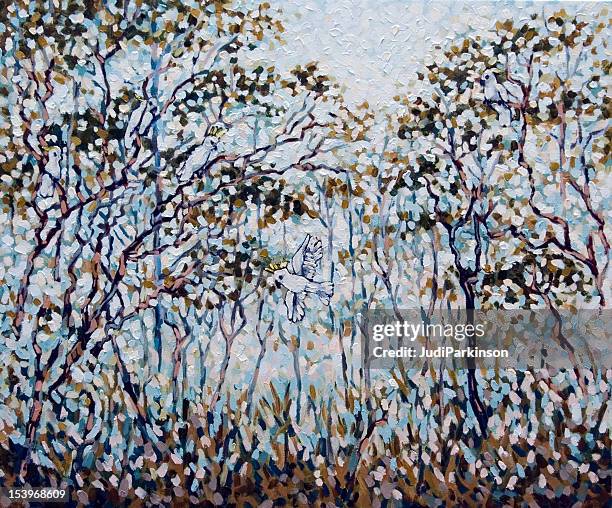 australian cockatoos in mist painting - sulphur crested cockatoo stock illustrations