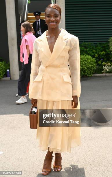 Dina Asher-Smith attends day eleven of the Wimbledon Tennis Championships at All England Lawn Tennis and Croquet Club on July 13, 2023 in London,...